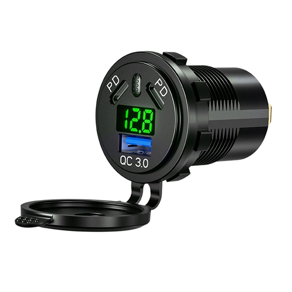 USB C Car Charger Switches Panel with 18W USB 45W Type C Car Socket LED Digital Voltmeter Display for Truck Boats