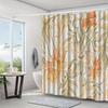 Elegant Floral Shower Curtain, Golden & Orange Pattern, Machine Washable, Artistic Bathroom Decor With Modern Accessories