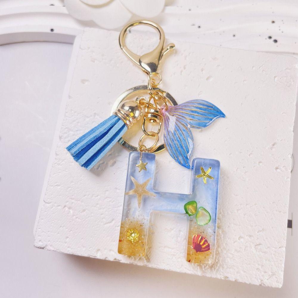 Blue Tassel Blue Ocean Letter Keychain 26 Letters 26 Letter Keychain  Handbag Decor