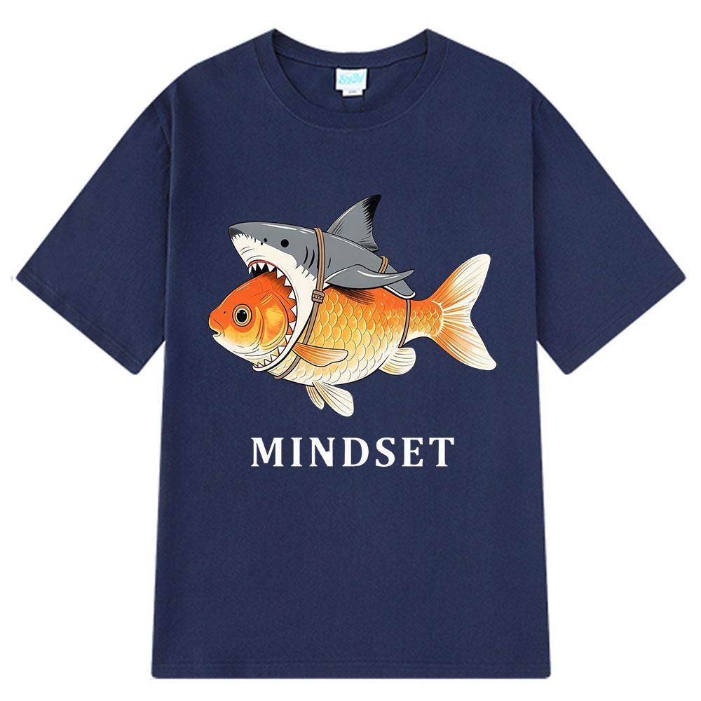 Mindset Goldfish Funny Shark Fin Harness Design T-Shirt Men Women Casual Vintage T Shirt Short-sleeved Harajuku Hip-hop T-shirts