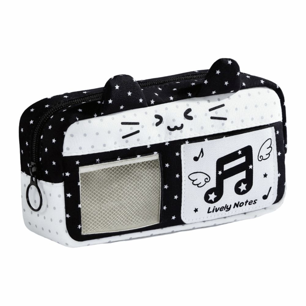 Music Note Star Print Pen Bag Cat Ear Design Stationery Bag Portable Pencil Case  Stationery Gift