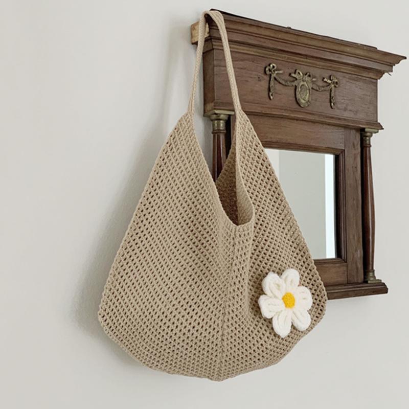 New Large Capacity Knitted Shoulder Bag Flower Summer Beach Leisure Vacation Beach Bag Women's Daily Shopper Totes
