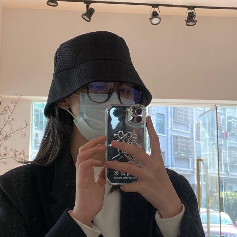 Black Autumn and Winter Bucket Hat Versatile Plain Hat Striped Sunscreen Sunshade Bucket Hat Women's Basin Hat Shows Small Face