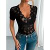 2026 spring and summer new directional elegant women's sexy lace V-neck short-sleeved T-shirt top women