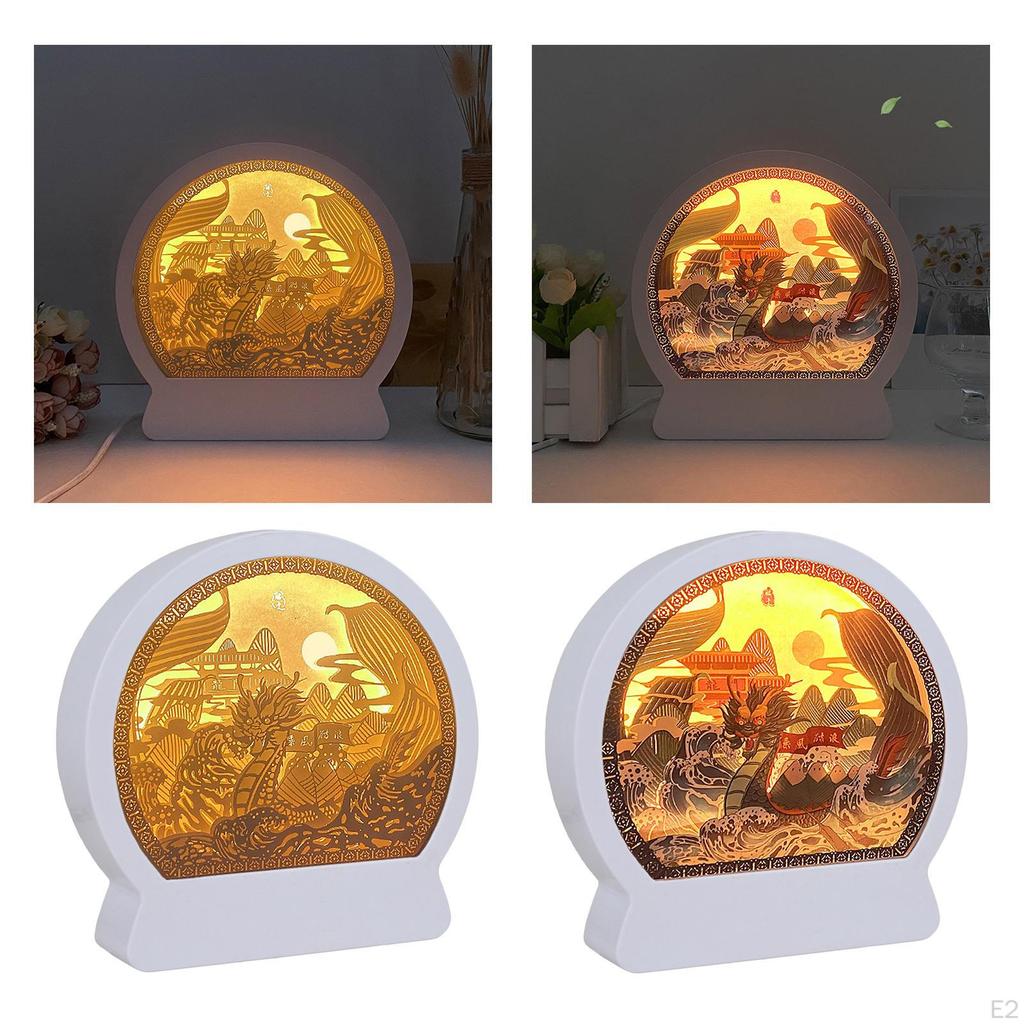 Festival Gifts 3D Paper Carving Night Box Sculptures Table Lamps Decorative Desktop Lamp