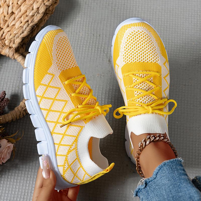 

Fashion Fashion Mix Color Plaid Knitting Sneakers Women Plus Size 36-43 Breathable Mesh Flats Woman Comfy Soft Sole Running Shoes Female 43 жёлтый