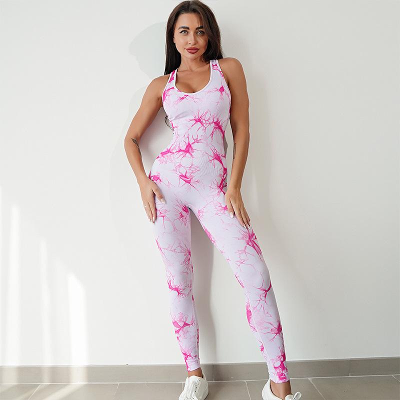 Tie Dye Tight Fitting Jumpsuit For Sports, Outdoor Fitness, Shaping, Running, Stretch, Hip Lifting, Yoga, Women'S Jumpsuit