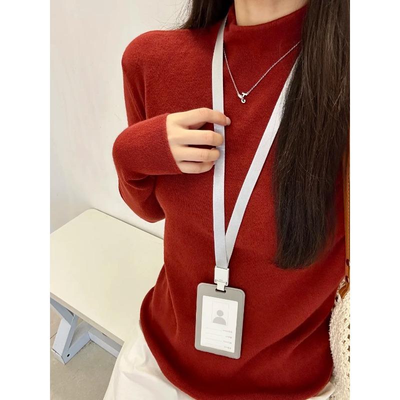 Bruce blue white small stand-up neck sweater women's autumn and winter stacked wear inner long-sleeved bottoming top basic knitted sweater