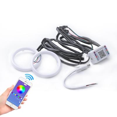 Far RGB Bluetooth cu control prin aplicație și lentilă dublă, cu apertură colorată tip ochi de înger