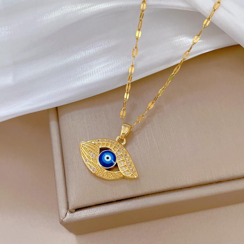 Devil'S Eye Light Luxury Temperament Gorgeous Full Diamond Necklace Women'S Versatile Clavicle Chain Titanium Steel Chain