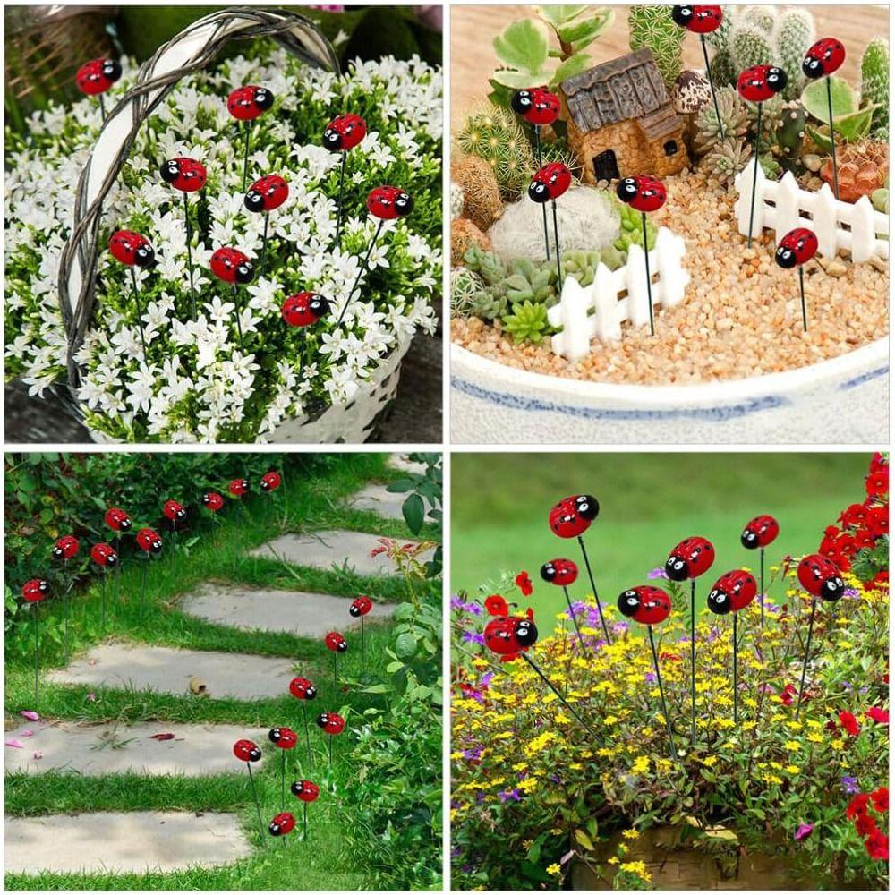 10PCS Plug-In Small Insects Stakes Rust-proof Lawn Stake Ladybug Sign Ladybug Stakes  Office