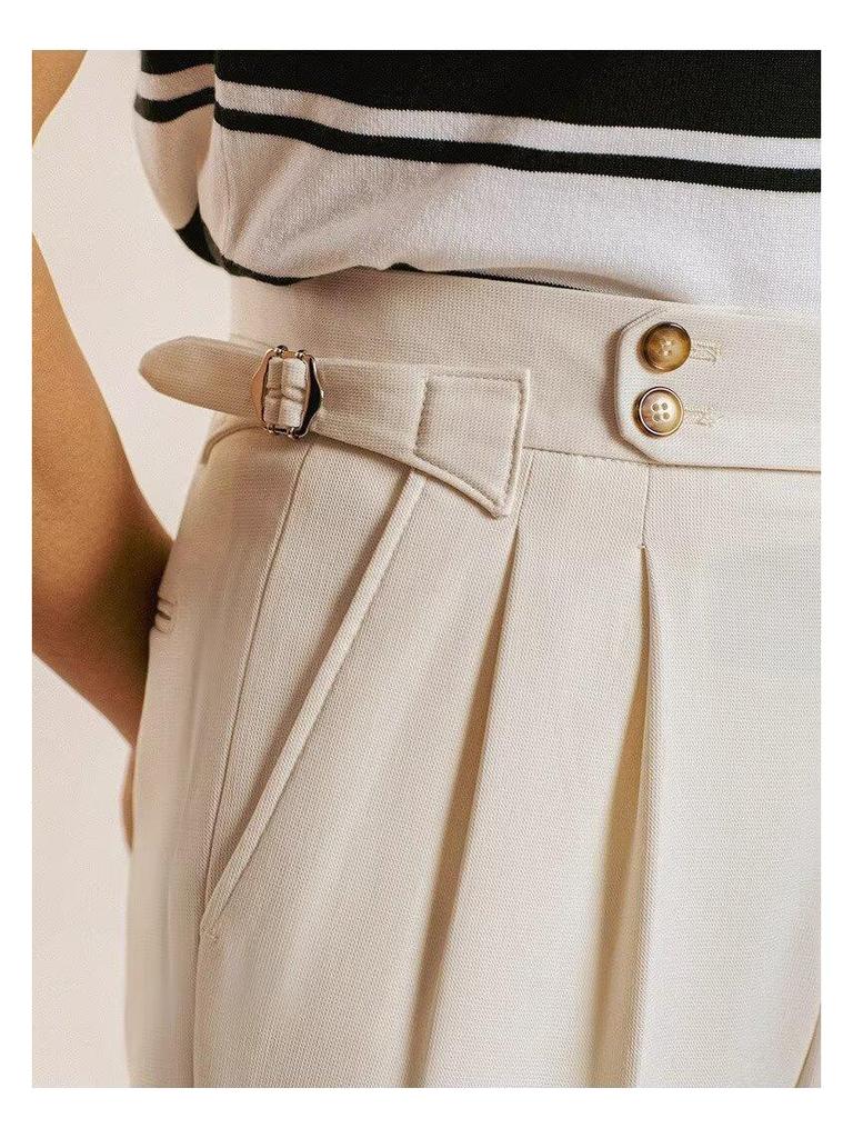 Men's All-Season Loose Fit Korean Style Straight Trousers - Solid Color Fashionable Casual Suit Pants