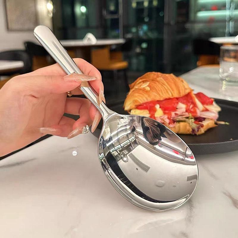 Short Handle Large Round Stainless Steel Spoon - Heat Resistant Multipurpose Kitchen Ladle for Soup, Rice,Pasta with Drain Holes