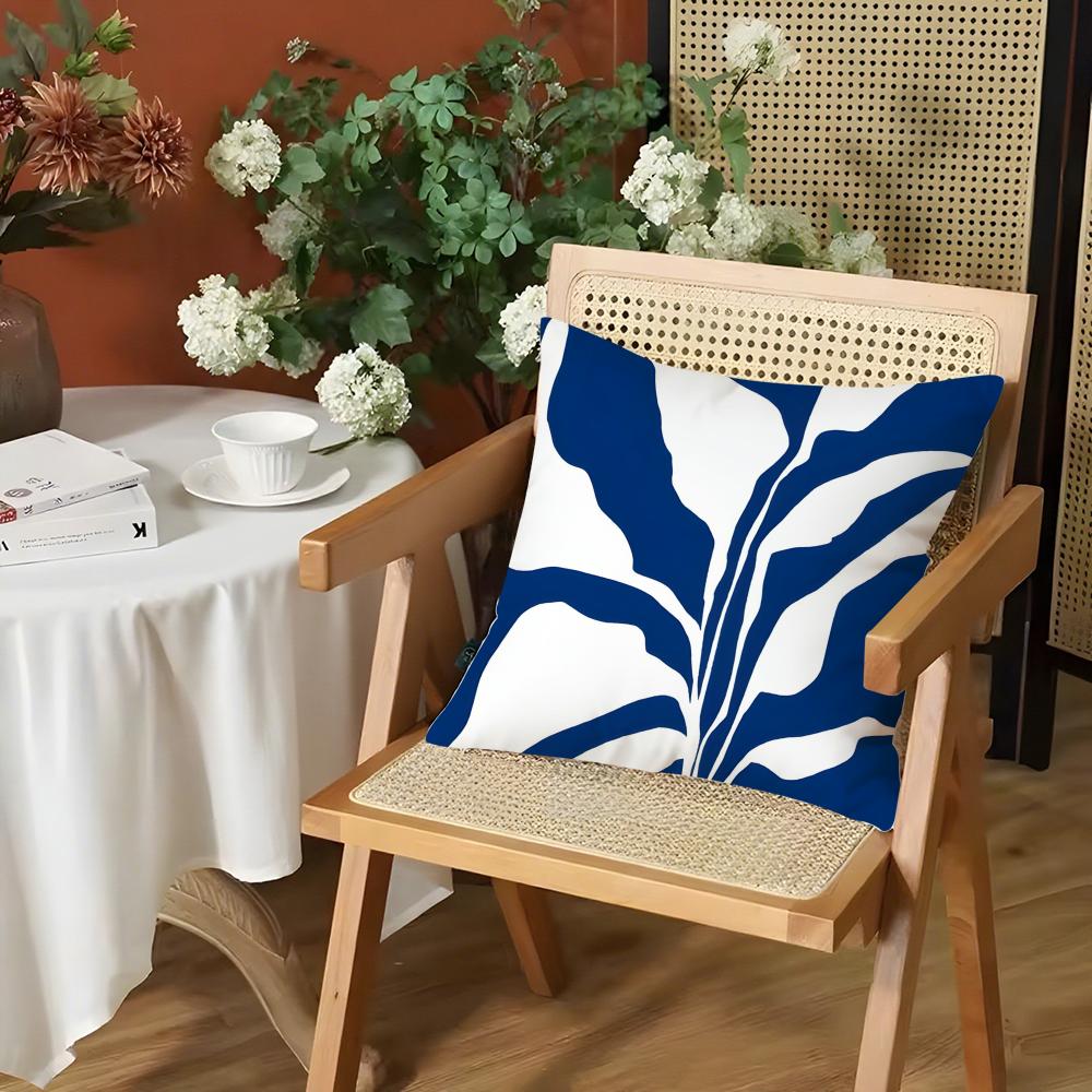 Elegant Blue Floral Cushion Cover Silky Short Plush Invisible Zipper Dustproof Sofa Pillow Case for Home Decor