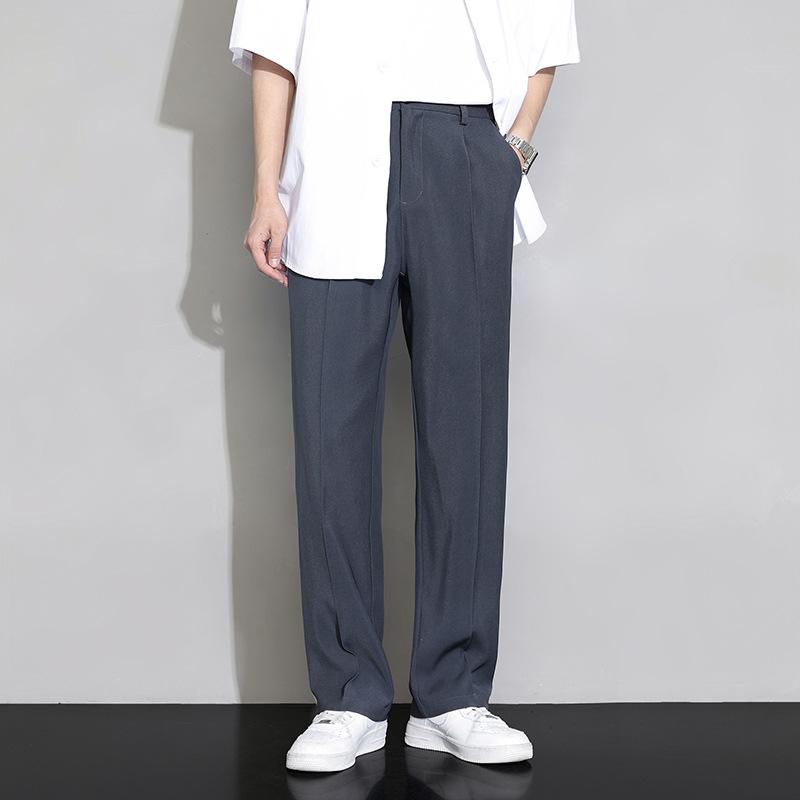 

Летние брюки из ледяного шелка для мужчин, тонкие, новые, прямые, свободные, драпирующиеся, шелковистые, костюмные, повседневные брюки 3XL