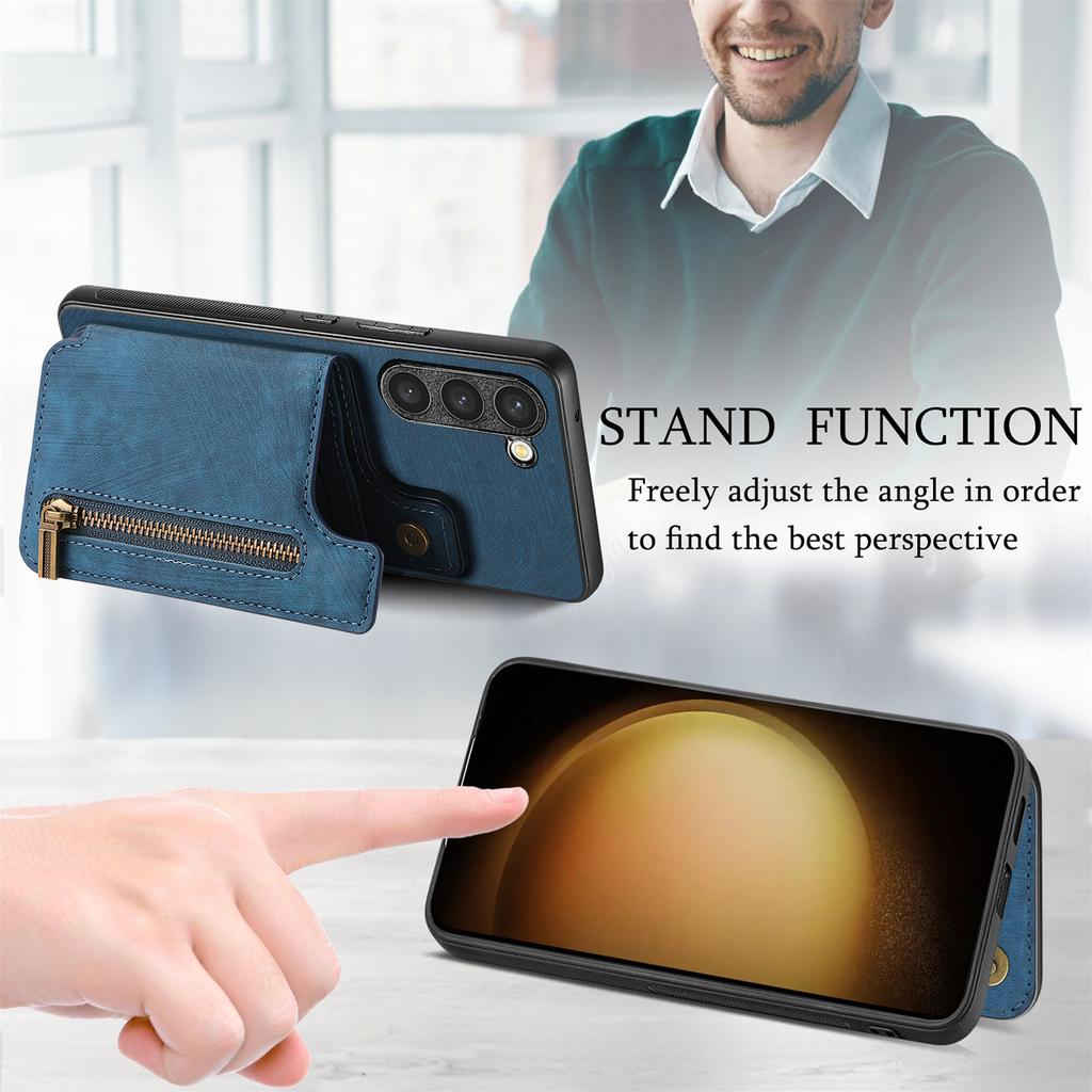 D15 For Samsung Galaxy S23 Kickstand Case Retro PU+TPU Phone Cover with Zipper Wallet