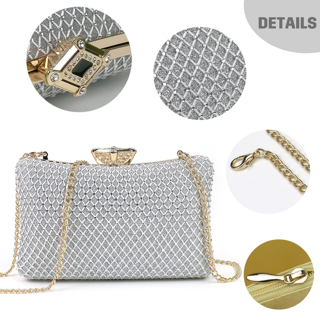 NICOLE & DORIS Women's Sparkly 2-Way Mini Shoulder Bag, Handbag, or Clutch Bag for Weddings, Lightweight, Waterproof, with Shoulder Chain, Elegant