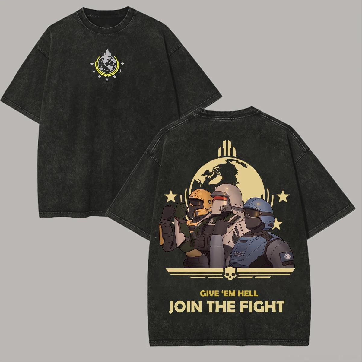 

Любитель аніме Helldivers Нова модель Прана футболка Одяг на весь рік Особистість Одяг Великий розмір Унісекс Y2k Коротка Висока якість M чорний