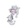 Double-Layer Zircon Love Flower Ring - Adjustable, Luxury Japanese & Korean Design