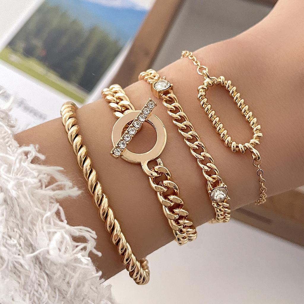 5Pcs/ Set Bohemia Minimalism Multilayer Love Heart Hollow Out Open Mouth Bracelet Set for Women Metal Chain Bangle Zircon Gifts
