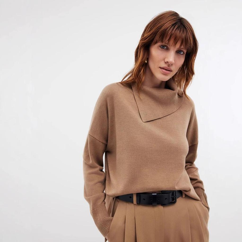 Qooth Sweater Women Winter Knitted Turtleneck Sweater Oversize Casual Soft Split Hem High Neck Long Sleeve Pullover Jumper QT2751