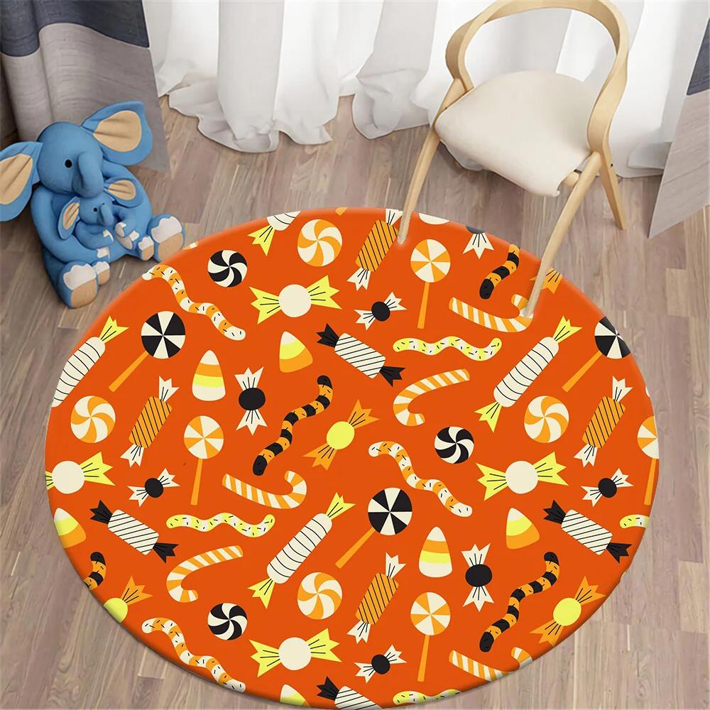 Halloween Round Carpet Magic Pumpkin Demon Bat Graphic Print Rug For Living Room Table Chair Decor Non-slip Circle Floor Mats