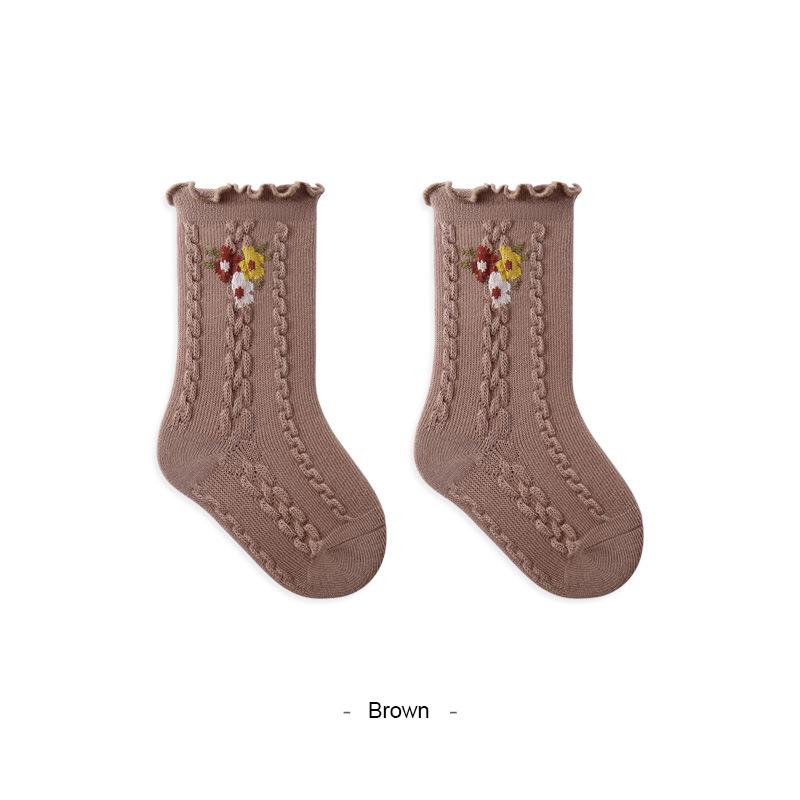 Autumn Gril Baby Socks Vintage Design Floral Soft Baby Socks Boneless Lace Cuff Princess Kids Socks For Baby Girl