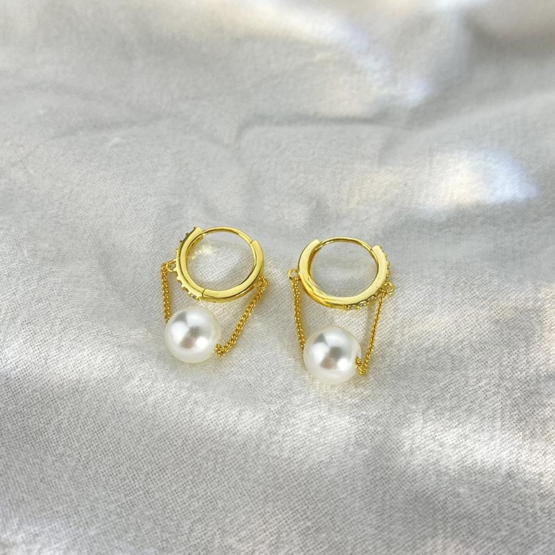 Pearl Tassel Ear Buckle Light Luxury High-end French Retro Earring Chain Earrings for Women