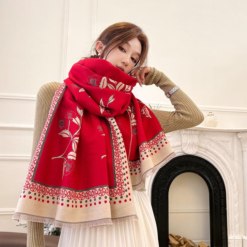 Winter Warm New Imitation Cashmere Scarf for Women Fresh and High End Spring Like Scarf Plus Velvet Windproof Shawl