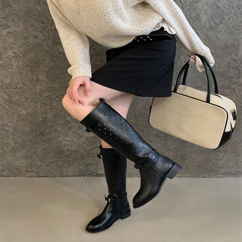 Inner heightening belt buckle hollow toe cool boots women's outer wear 2025 new retro casual open-toe sleeve boots