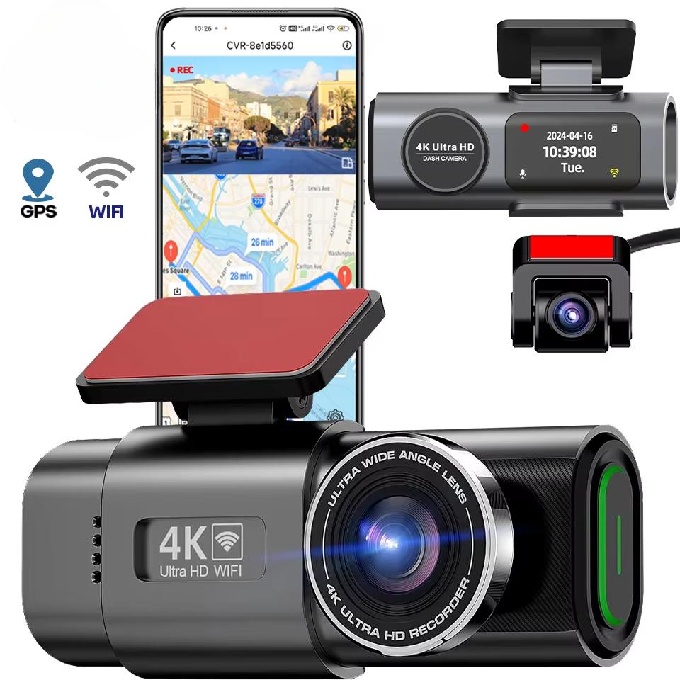 2025 Neue Dual-Objektiv-Dashcam für Autos, 4K-Auto-DVR mit 1080P-Rückansichtskamera, Videorecorder, GPS, WLAN, Autokamera, Nachtsicht, Blackbox-Monitor