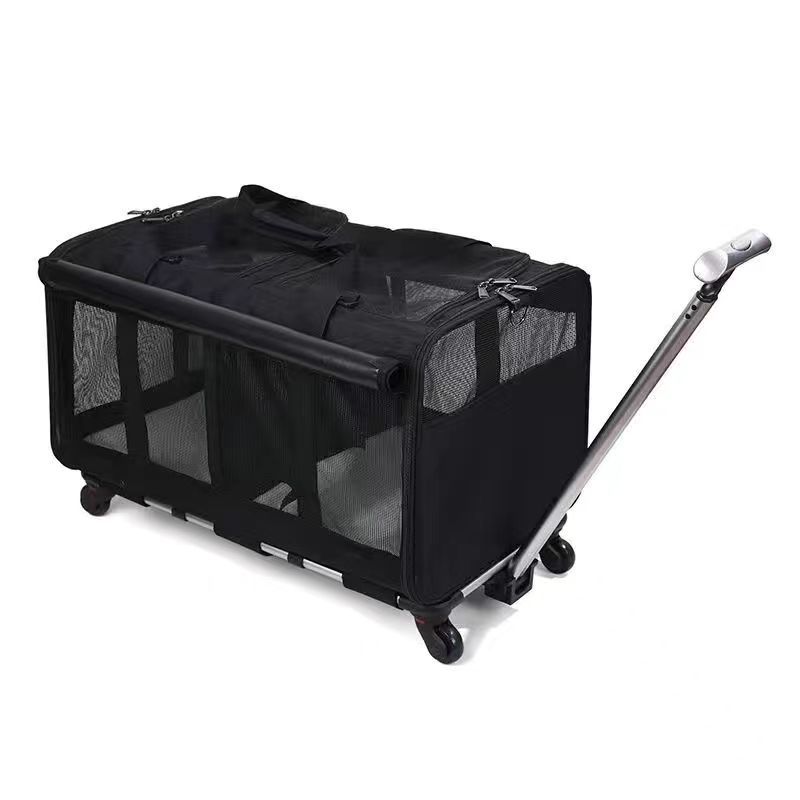 

Breathable Large Oxford Pet Rolling Bag Double Compartment Universal Wheels Handheld Crossbody Portable Outdoor Carrier For Cats