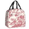 Custom Purple Flower Toile De Jouy Inspired Pattern Insulated Lunch Tote Bag for Women Portable Cooler Thermal Food Lunch Box