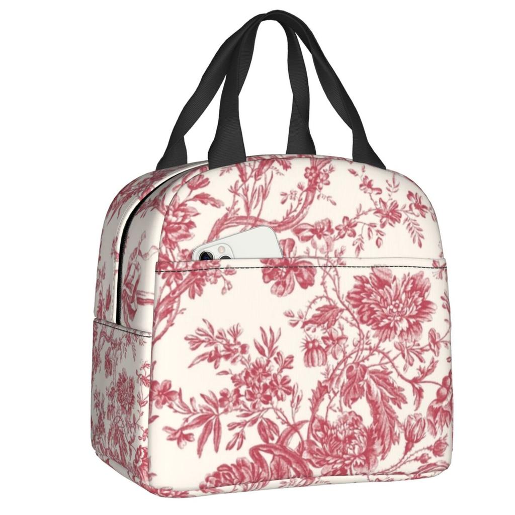 Custom Purple Flower Toile De Jouy Inspired Pattern Insulated Lunch Tote Bag for Women Portable Cooler Thermal Food Lunch Box