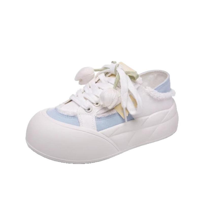 Summer Canvas Shoes Pedal Two Wear Board Shoes Women's New Platform White Shoes Thin Breathable Bread Big Head Shoes