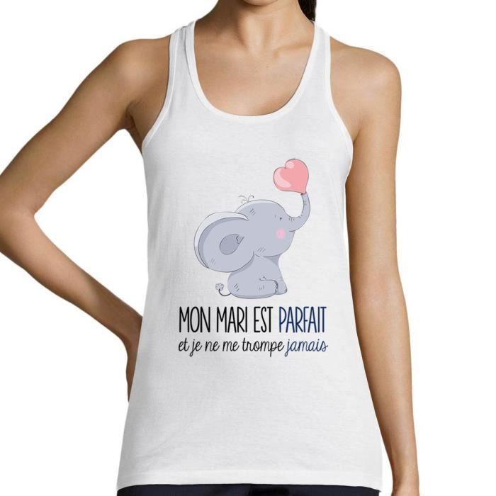 Débardeur Femme - Mari Éléphant - Coton - Blanc - Col arrondi - Coupe Regular