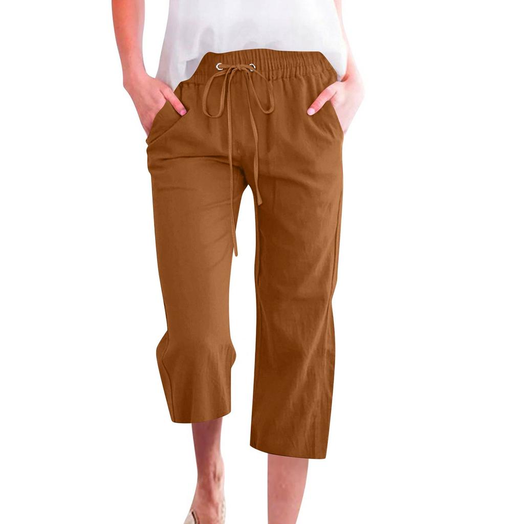 Women's Casual And Fashionable Solid Color Loose Pants With Pocketes