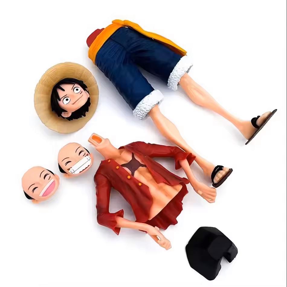 In Stock Original 28cm One Piece Anime Figure Confident Smiley Luffy Three Form Face Changing Doll Action Figurine Model Toy Kit