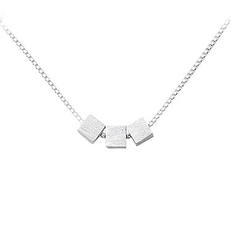Korean Style Geometric Square Sugar Cube Necklace - S925 Sterling Silver, Women's Light Luxury Clavicle Chain with Pendant.
