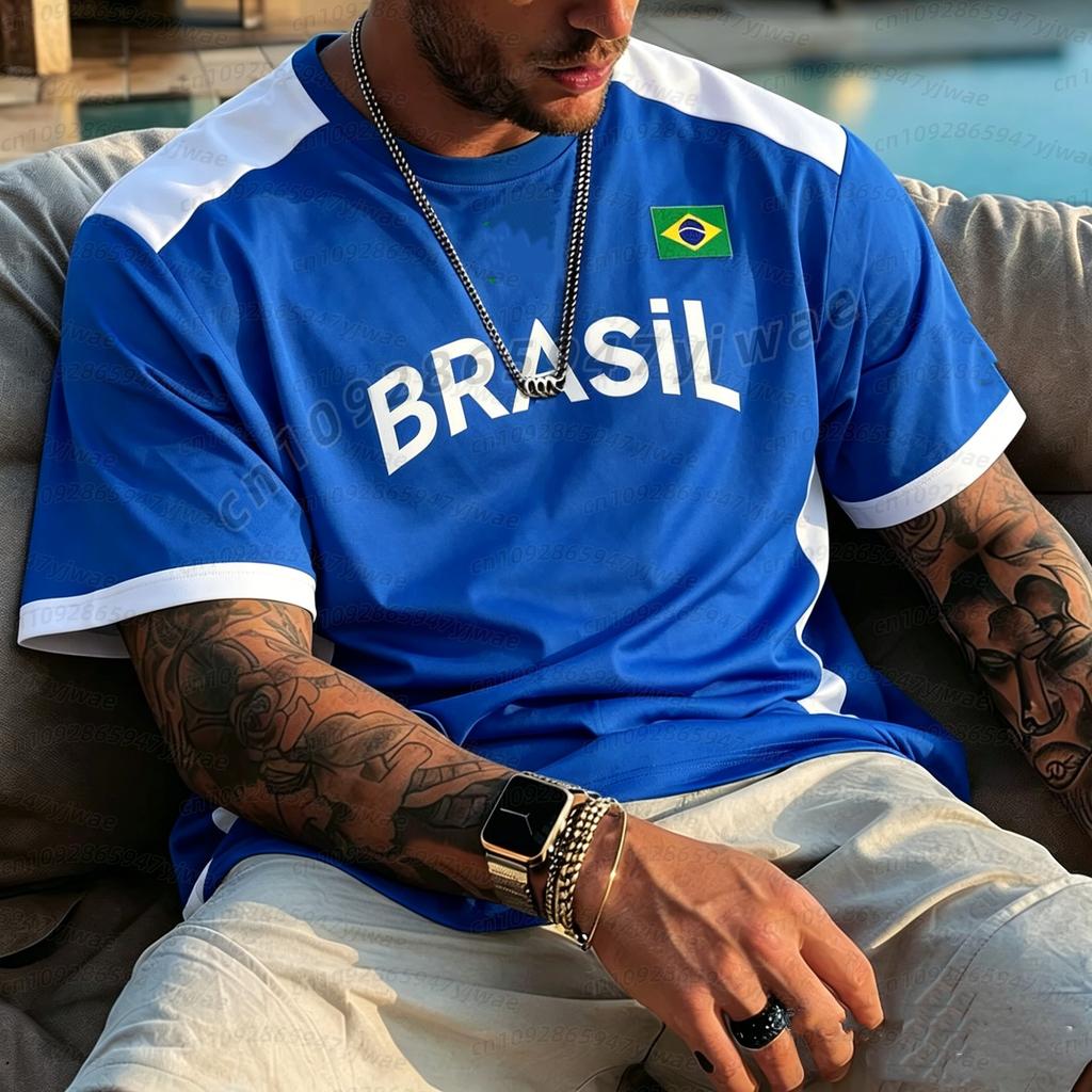 2026 hommes femmes  Drapeau Brésil Maillots de Football Pour Hommes Classique T-shirts Manches Courtes Brésil Décontracté Col Rond T-shirts de Sport Homme t-shirt