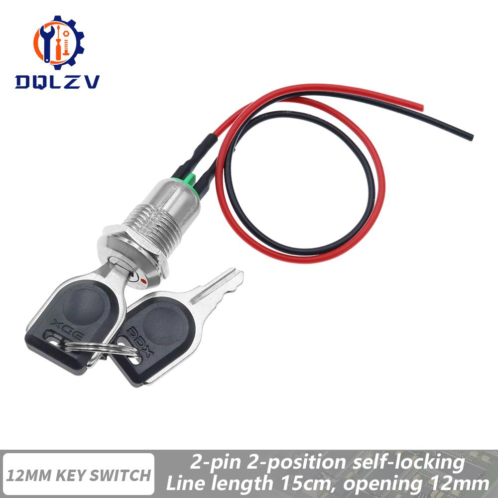 Electronic Key Switch Rotary 12mm 2 Position 1A Zinc Alloy 2 Keys 1PC ON OFF Phone Lock Security Power Button Tubular Terminals