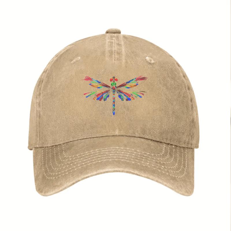 Colorful Dragonfly Baseball Cap Distressed Washed Print Adjustable Casual Cap for Outdoor Adventurers