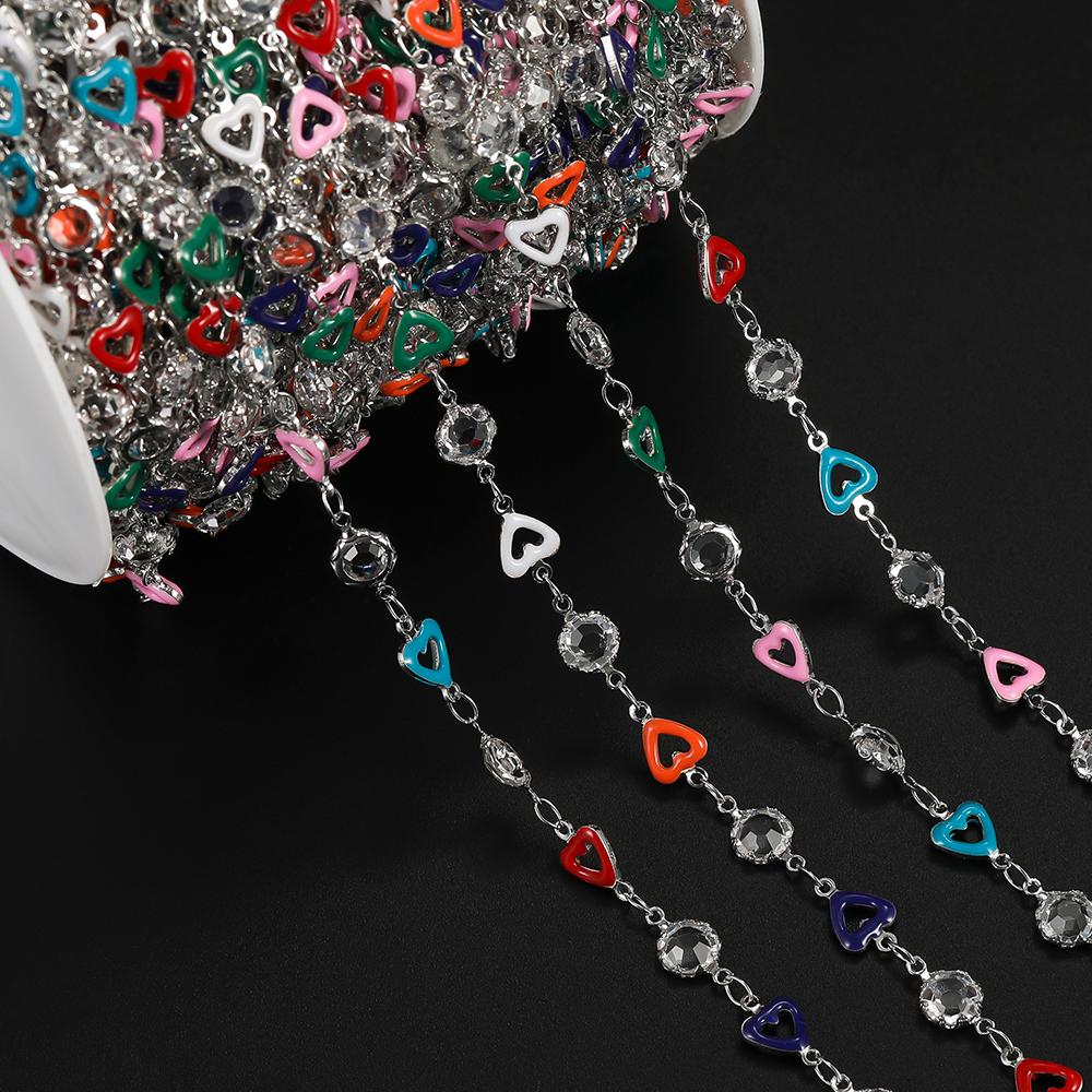 1m Copper Enamel Heart Link Chains Round Charms Handmade Chains for DIY Bracelet Necklace Waist Chain Jewelry Making Chain