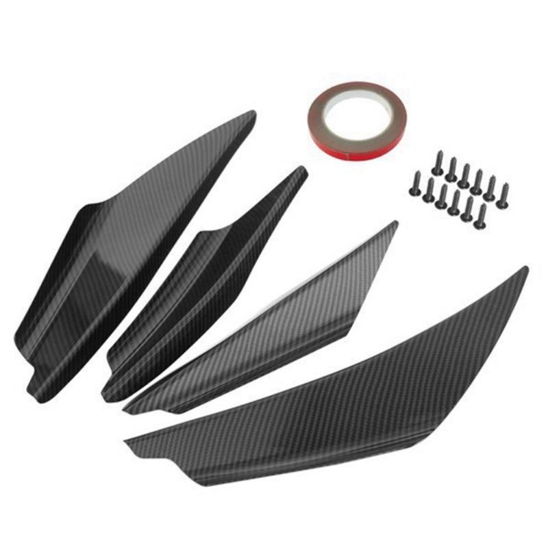 Universal 4Pcs Carbon Fiber Auto Front Bumper Body Lip Canards Splitter Trim Kits Car Front Bumpers Spoilers Set Scratch Strip