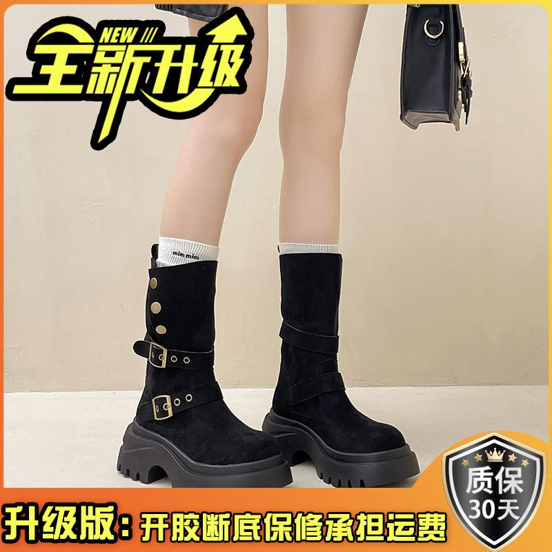 Retro thick-soled heightened two-wear women's Martin boots autumn and winter fashion versatile belt buckle new fashion boots short boots
