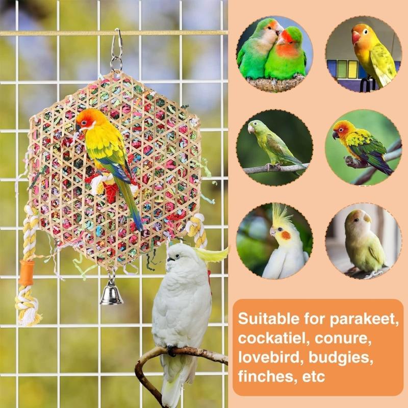 Y3NA Bird Toy Tearing Chewing Toy for Teeth Rattan Shredded Paper Cage Hanging Toy Pet Grinding Teeth Toy