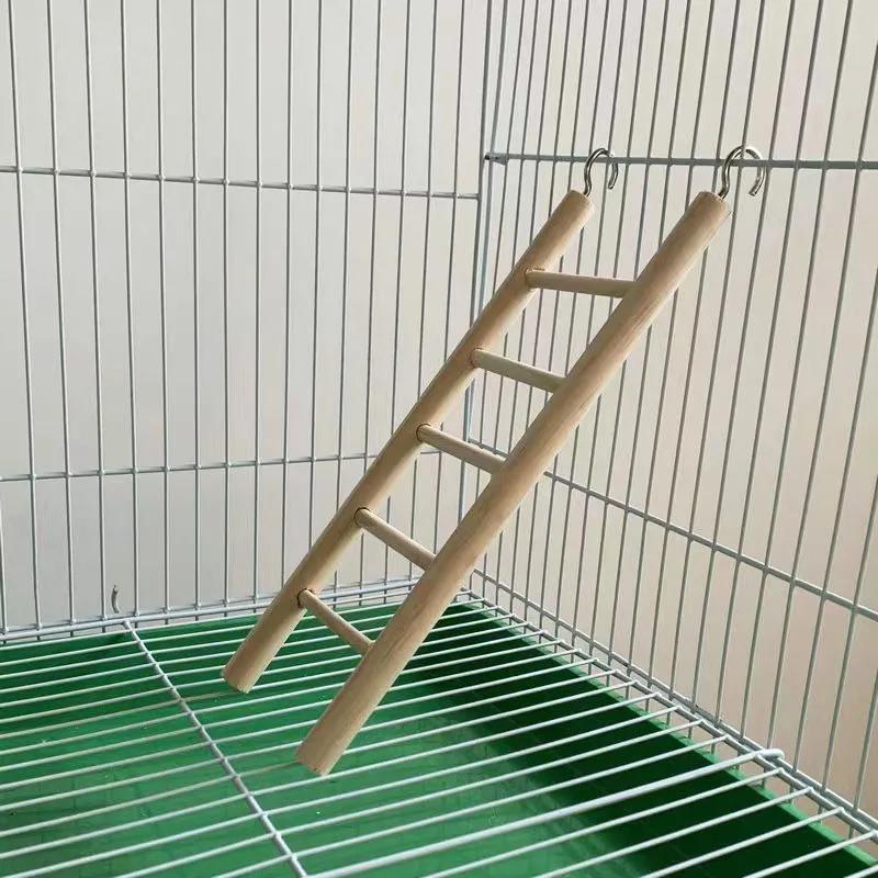 Natural Wood Birds Pets Parrots Ladders Climbing Toy Hanging Colorful Balls Parrot Toys for Conures Parakeets Cockatiels