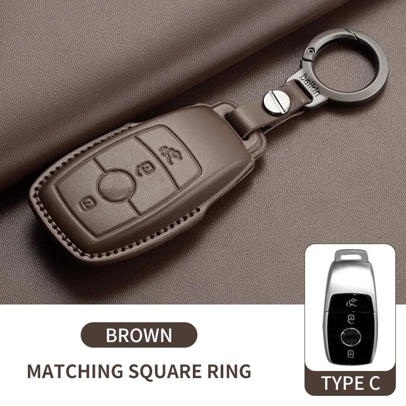 Leather Car Key Case Cover For Mercedes Benz E C G M R S Class W204 W212 W176 GLC CLA GLA AMG 2025 Key Shell Car Accessories