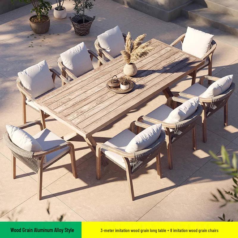 Teak Rattan Outdoor Dining Set: Waterproof Table & Chairs for Terrace or Garden