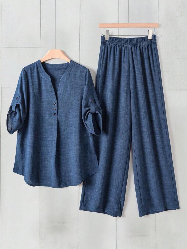 Plus Size Women's Casual Breathable Two-Piece Woven Set